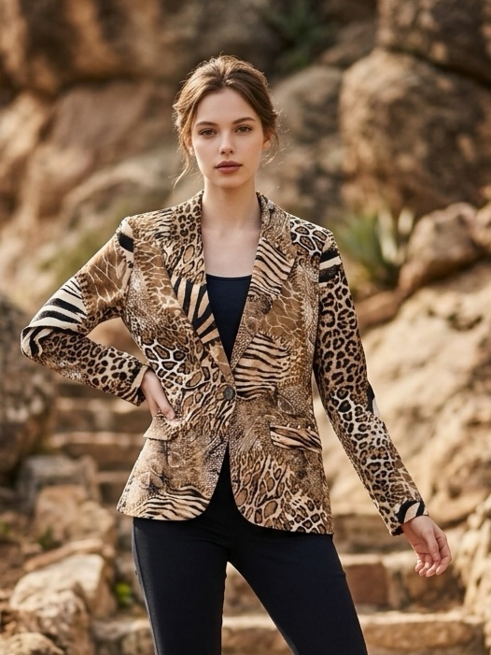 Chico’s Women’s Animal Print Casual Blazer Jacket Size 0 Leopard Zebra Chic